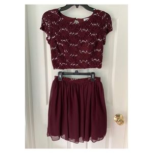 Burgundy Two Piece Dress with Sequins